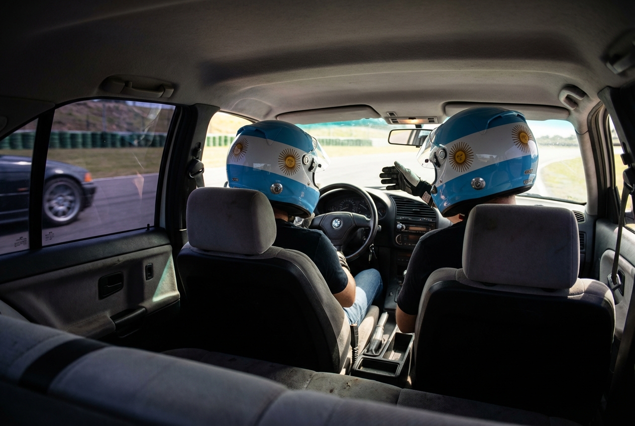 Vista desde adentro del BMW E36 en circuito cerrado
